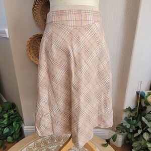 Vintage Summit Plaid A-Line Skirt in Peach and Tan Sz 14